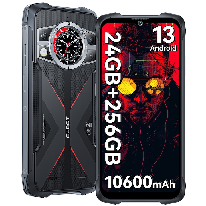 Telefon mobil Cubot KingKong 9, Dual Display 4G, 6.583" FHD+IPS, 24GB RAM (12GB+12GB extensibili), 256GB ROM, Android 13, MT6789 (G99), 10600mAh, Dual SIM