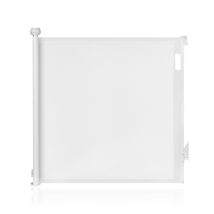 Poarta de siguranta, Lionelo, Thea, Cu suruburi, Textila, Retractabila, Din Poliester, 95x140 cm, Conform cu standardul european de securitate EN1930, Alb