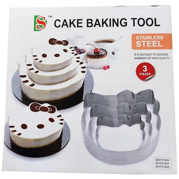 Set de 3 piese pentru copt blaturi de tort in forma de Hello Kitty