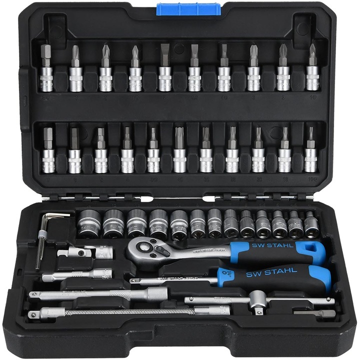 Set de chie tubulare 1/4″, SW STAHL, Otel, 48 piese