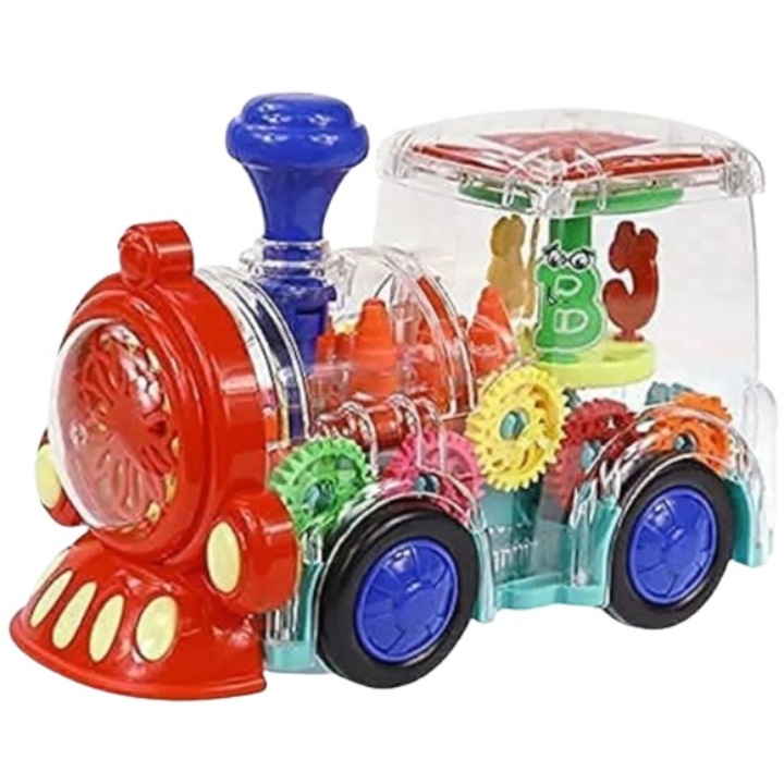 Locomotiva cu lumini si sunete, transparenta, jucarie interactiva, cu baterii, +3 ani