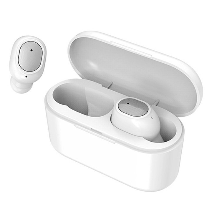 Casti wireless Bluetooth, Q3, TWS, Bluetooth 5.0, reducere inteligenta a zgomotului, alb
