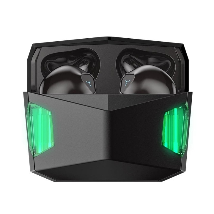 Casti wireless Bluetooth, Lenovo GM5, TWS, mod dual joc si muzica, latenta redusa, reducere inteligenta a zgomotului de mediu, viata lunga a bateriei, Bluetooth V5.0, negru