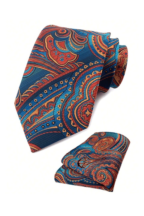 Set Cravata si Batista, Multicolor, Model Grafic, 150 x 8 cm