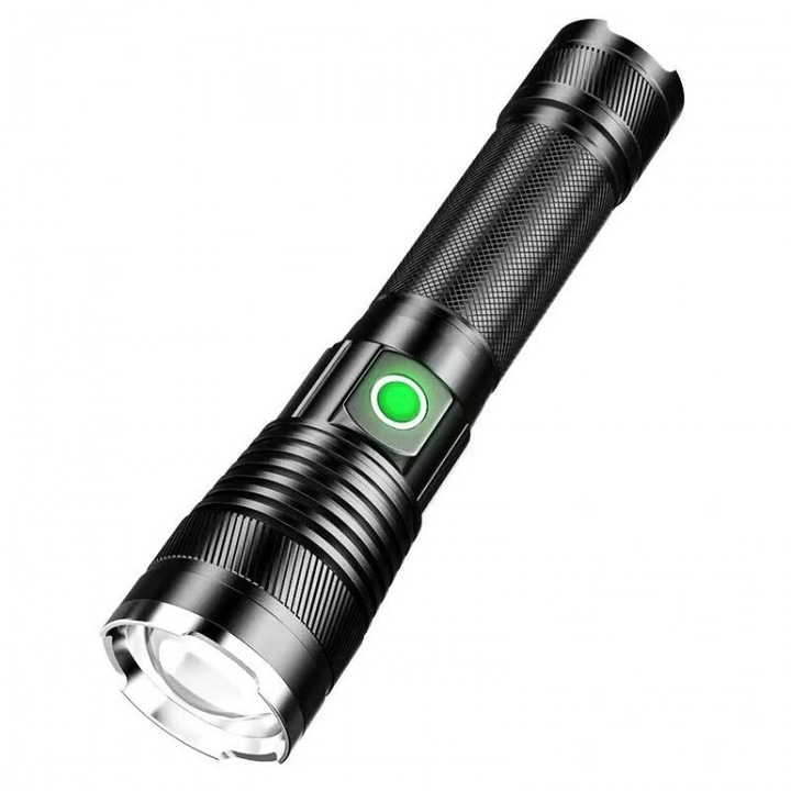 USB акумулаторен LED фенер от алуминиева сплав, 100w, черен цвят