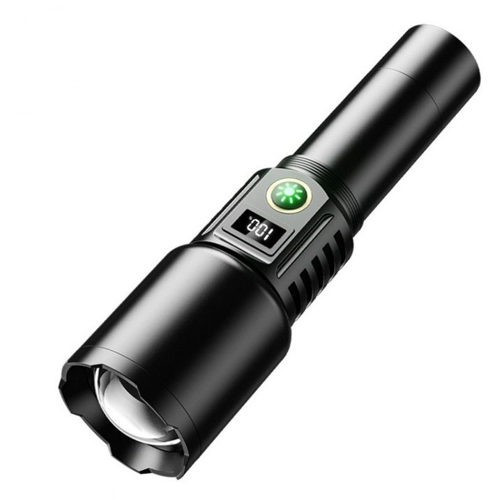 LED фенер от алуминиева сплав, USB, акумулаторен, 30 w, черен цвят