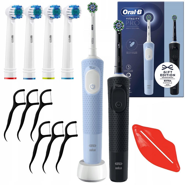 Oral-B Vitality Pro D103 Duo elektromos fogkefe + 4 csere elektromos fogkefehegy, kék/fekete