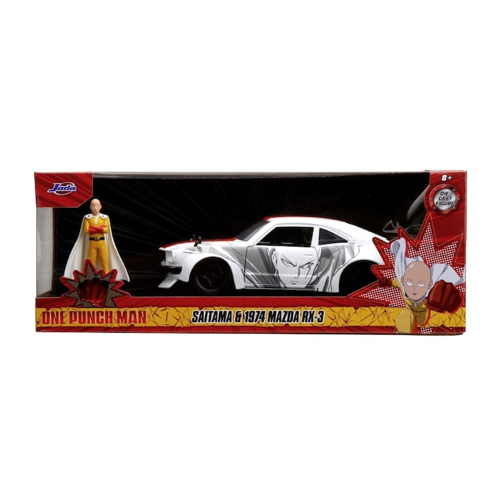 Set Jada One Punch Man Masinuta Metalica Mazda Rx 3 si Figurina Saitama