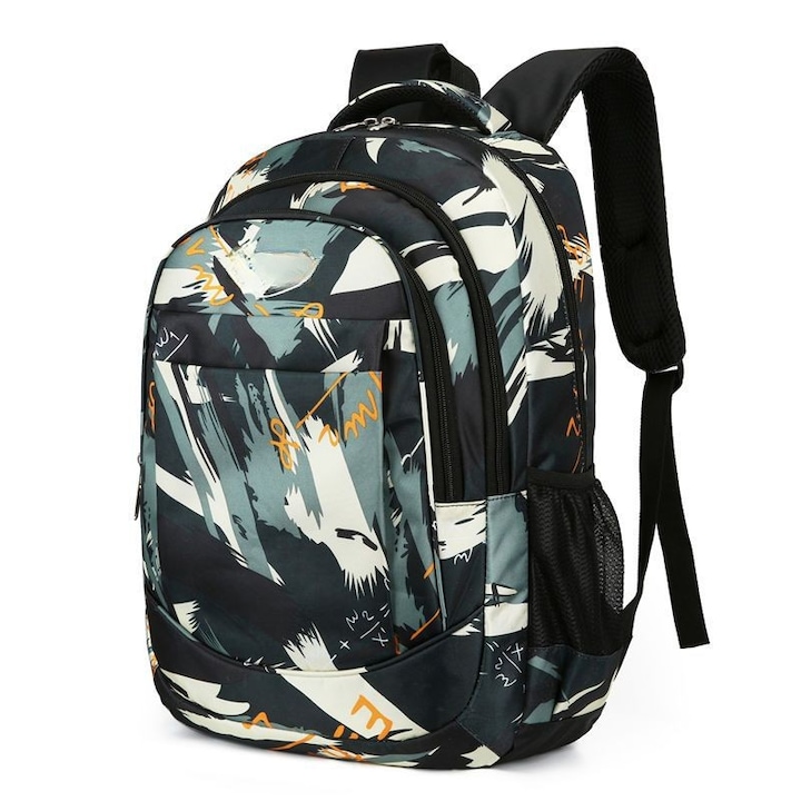 Ghiozdan scoala cu model camuflaj, NEVERMORE, 47 x 32 x 16 cm, Verde