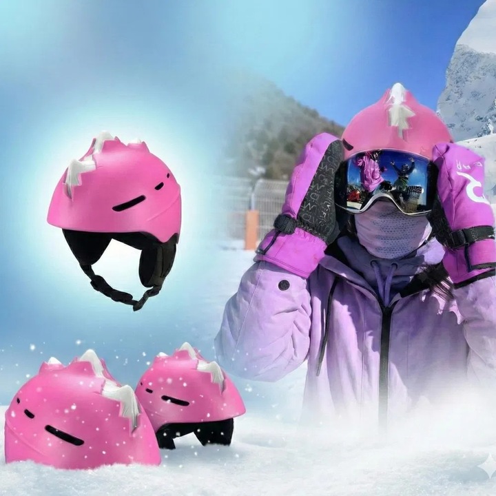 Casca de schi, protectie pentru copii, dimensiune reglabila 58-61cm, Roz