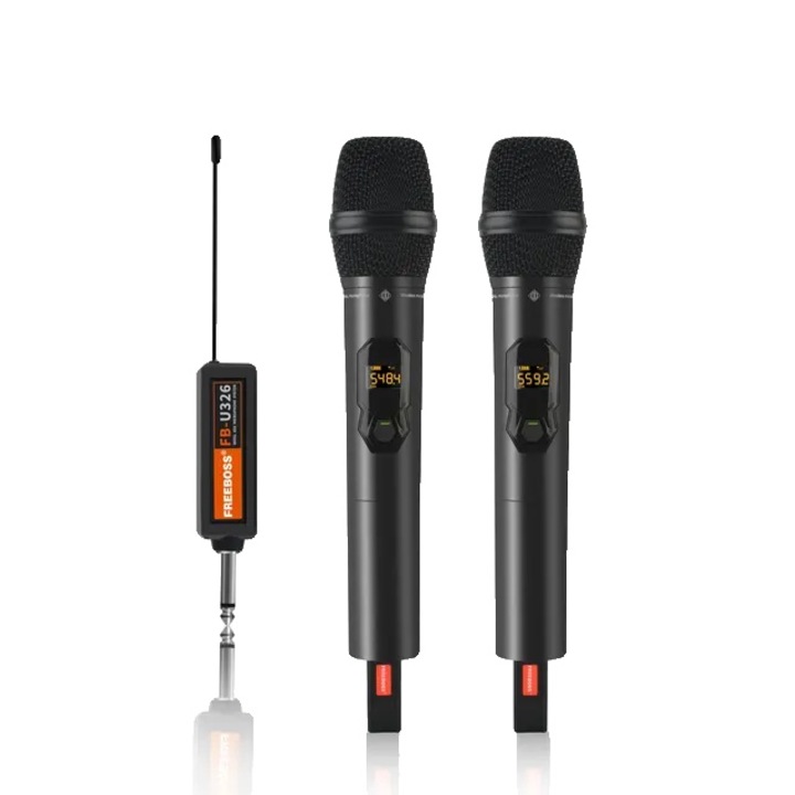 Set Microfon Wireless, FREEBOSS FB-U326, Cardioid, Portabil, Reincarcabil, Negru