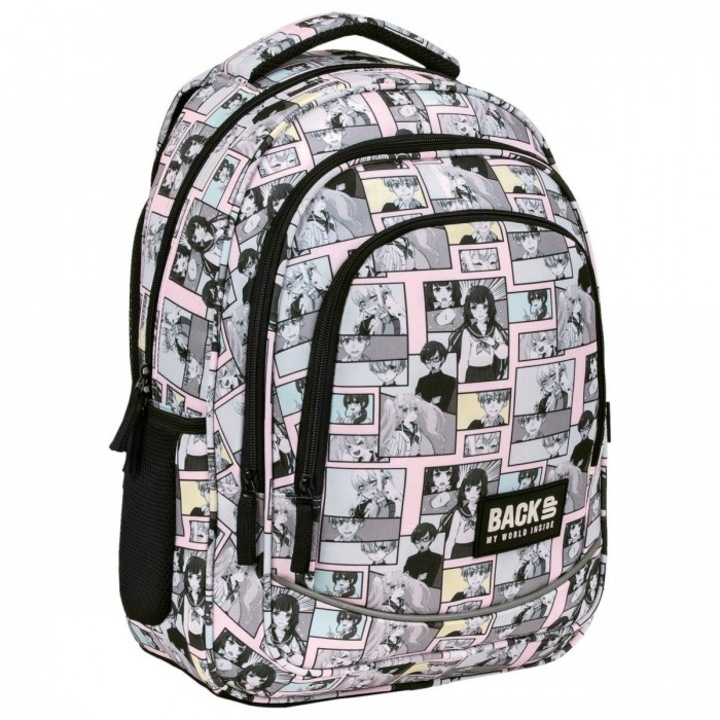 Rucsac scolar, Back Up, Poliester, Colectia Manga Pastel, 3 compartimente, Impermeabil, 26 L, 42 x 30 x 20 cm, Multicolor