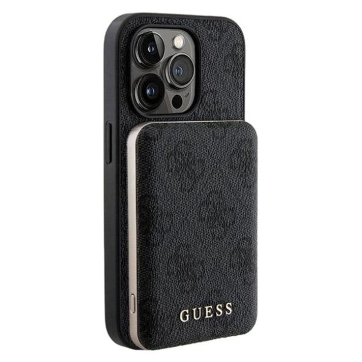 GUESS fedél/külső akkumulátorkészlet, hőre lágyuló poliuretán/ökológiai bőr, fekete/arany, iPhone 14 Pro Max készülékhez, 5000 mAh