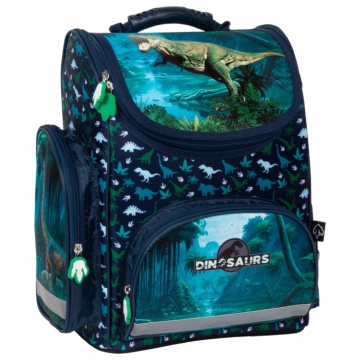 Ученическа раница Derform Dinosaur, полиестер, водоустойчив, многоцветен, 37x27x16см