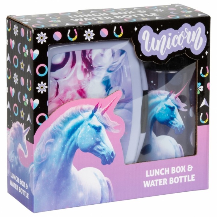 Set cutie de pranz si sticla, Unicorn, Derform, 400 ml, 16x11x6 cm