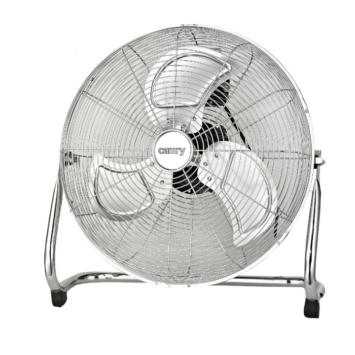 Padlóventilátor, Camry, CR7306, 200W, csendes, külső átmérő 45 cm, 3 fém lapát, 3 sebességfokozat, vintage stílusú, króm-fém ház, ezüst