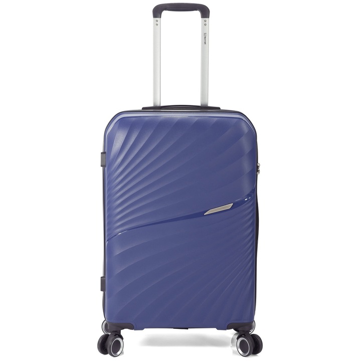 Troler mare Benzi BZ 5755, polipropilena, cifru TSA, 4 roti duble, 76 cm, albastru