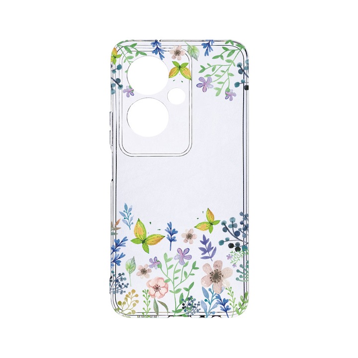 Husa BestCase® Clear Silicon 2MM, съвместим с OPPO A79 5G, пеперуди и цветя, противоударна, защита на камерата, повдигнати ръбове за защита на екрана, T 95