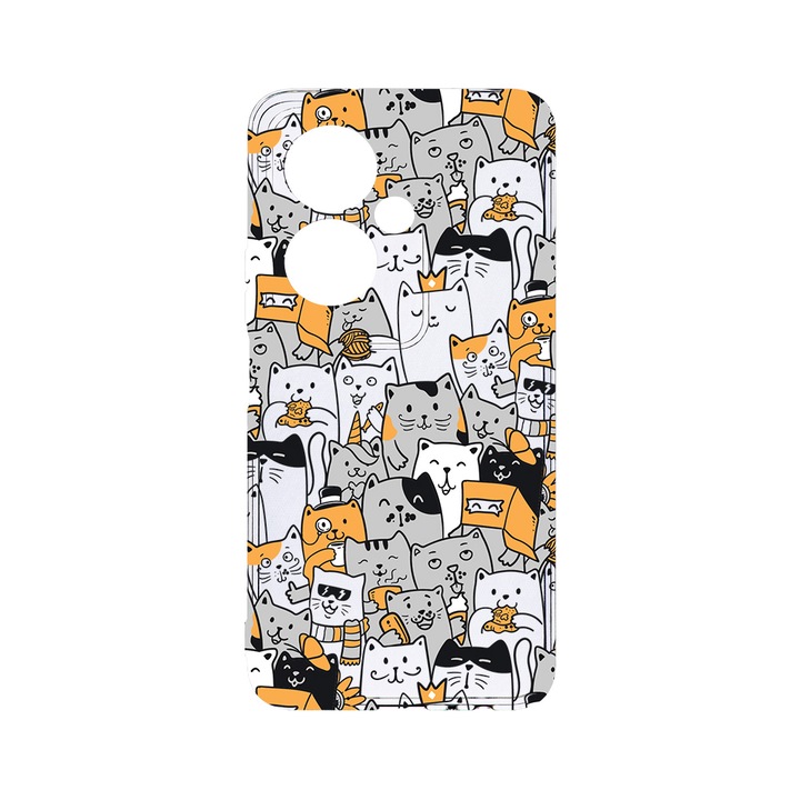 Husa BestCase® Clear Silicon 2MM, съвместим с OPPO A79 5G, Cat Pattern, противоударна, защита на камерата, повдигнати ръбове за защита на екрана, T 1030