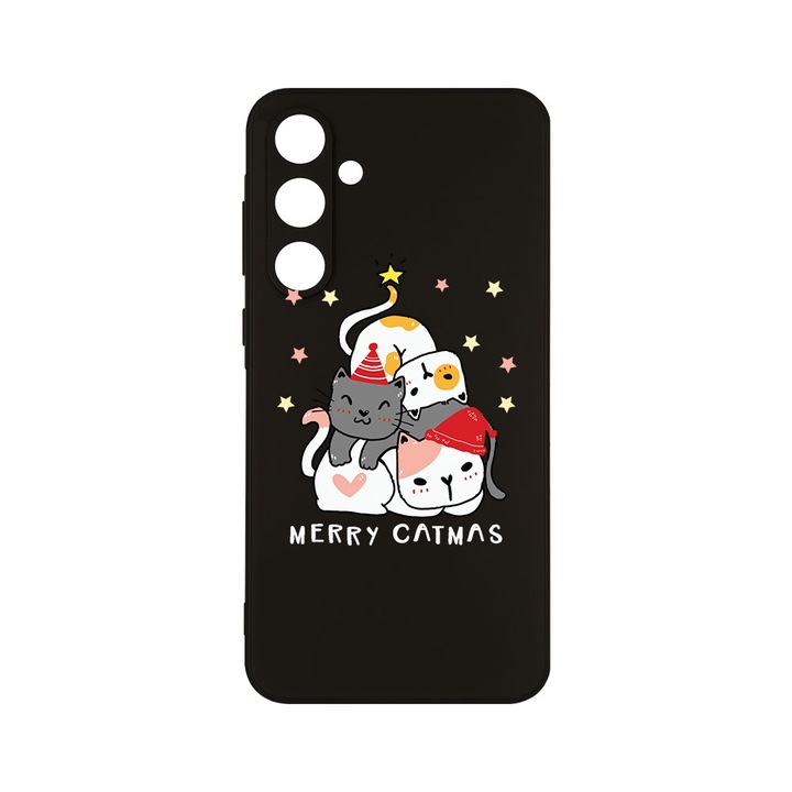Husa BestCase® Slim SIlicon 0.8MM, Compatibila Cu Samsung Galaxy A55, Merry Catmas, Protectie Camera, Rezistenta la uzura, c-B 878