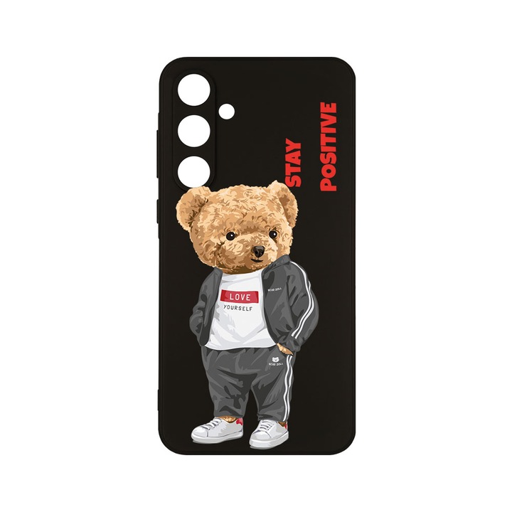 Husa BestCase® Slim SIlicon 0.8MM, Compatibila Cu Samsung Galaxy A55, Stay Positive - Teddy Bear, Protectie Camera, Rezistenta la uzura, c-B 926