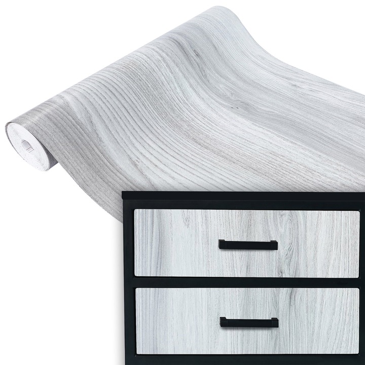 Autocolant mobila de bucatarie partea din fata, vanzare la metru, 45 x 100 cm, DecoMeister, Model Stejar Gri Deschis, C110-045-0100