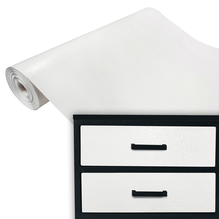 Autocolant pentru mobila, vanzare la metru, 45 x 100 cm, DecoMeister, Model Piele Alba, A065-045-0100