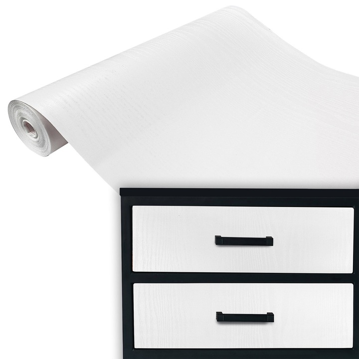 Folie autocolanta rezistent la apa, vanzare la metru, 45 x 100 cm, DecoMeister, Model Lemn Alb Mat, C002-045-0100