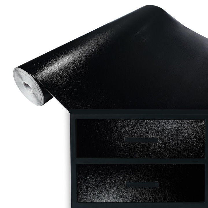 Sticker autocolant pentru mobila, vanzare la metru, 45 x 100 cm, DecoMeister, Model Piele Neagra, A013-045-0100