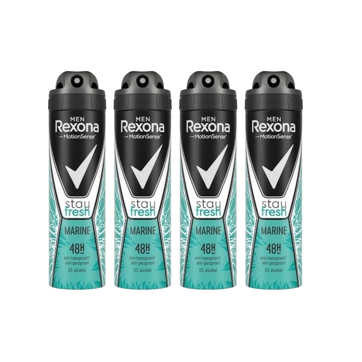 Set 4 x Deodorant Antiperspirant Spray Rexona Stay Fresh Marine Men 150ml, All Day Fresh, Intense Fresh Fragrance, Anti-urme albe, revirgorant, prospetime de durata, protectie 48h