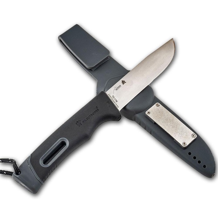 Cutit Buschcraft Alpin TD-17B, otel inoxidabil 440, cauciuc, 60HRC, 22x9.8cm, set cu teaca si piatra de ascutit