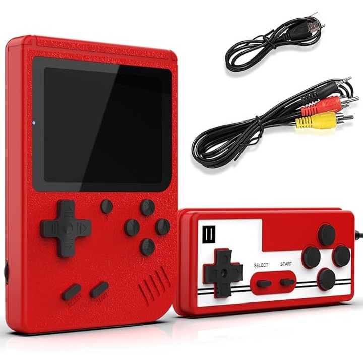 Consola portabila retro Koalad, 400 jocuri incluse, suport 2 jucatori, rosu