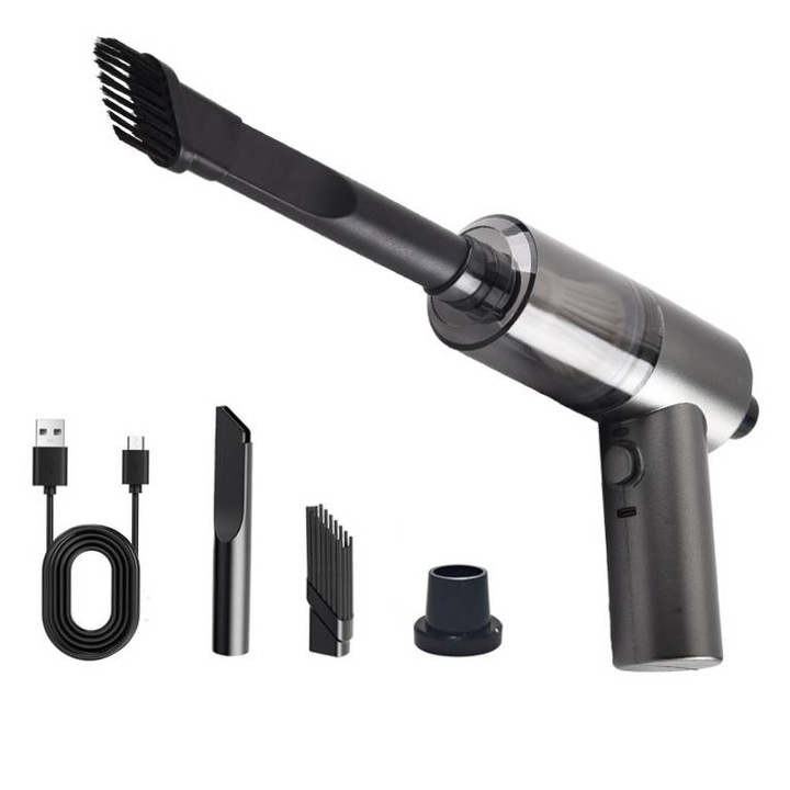 Преносима прахосмукачка за кола SANFACE, USB зареждане, 120W, 5000Pa, черна