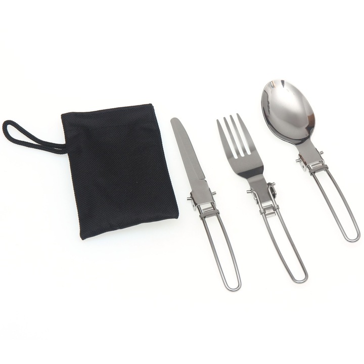 Set tacamuri camping Albainox 11022, inox, pliabile, cu teaca sintetica