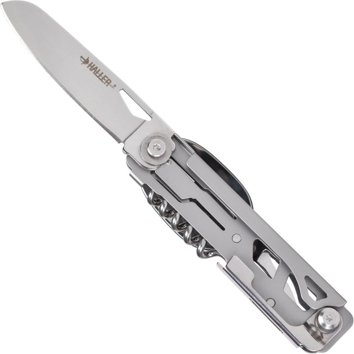 Cutit multifunctional camping, Haller, Inox, 8cm, Argintiu, 125g