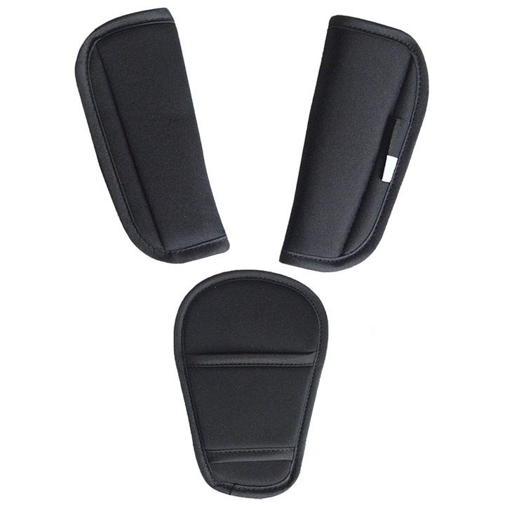 Set 3 protectie centura de siguranta auto pentru copii, Axroad Mall, Prindere cu arici velcro, Usor de dezasamblat pentru utilizare, Potrivit pentru toate tipurile de carucioare si scaune auto, Realizat din burete/poliester, Negru