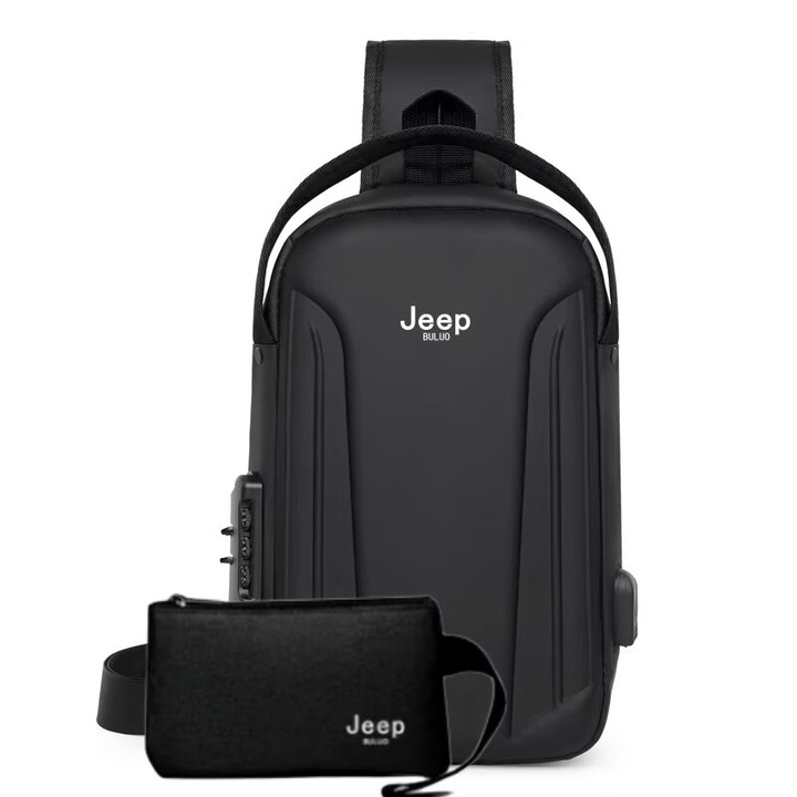 2 db Jeep Buluo táska készlet, D13-2 modell, nagy sűrűségű nylon, fekete, 32x11x21cm