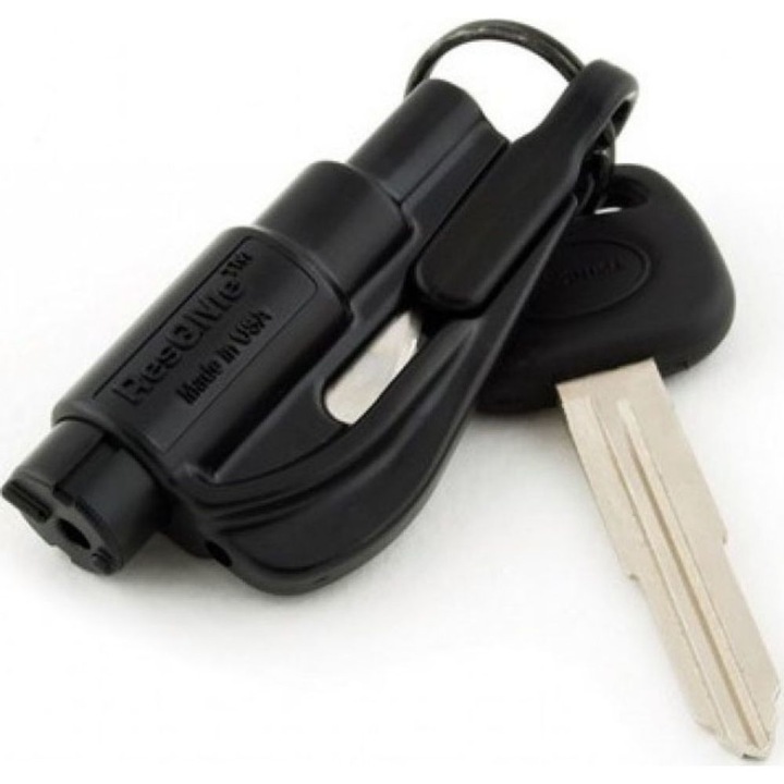 Dispozitiv de siguranta, ResQMe, taietor centura, spargator geam, negru, 7.5x3.2cm