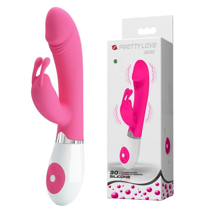 Vibrator Pretty Love, stimulare vaginala si clitoridiana, 30 moduri vibratii, roz, 20.5x3.4cm