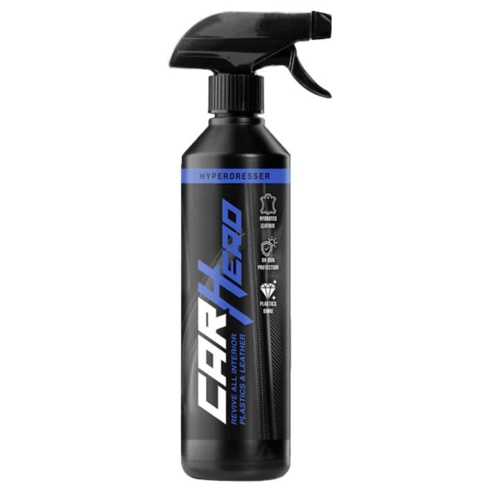 Solutie Profesionala Regenerare Plastic, Piele si Cauciuc, Hyper Dresser, Car Hero, Dressing pentru suprafete Matuite, Detailing Auto, 500ml