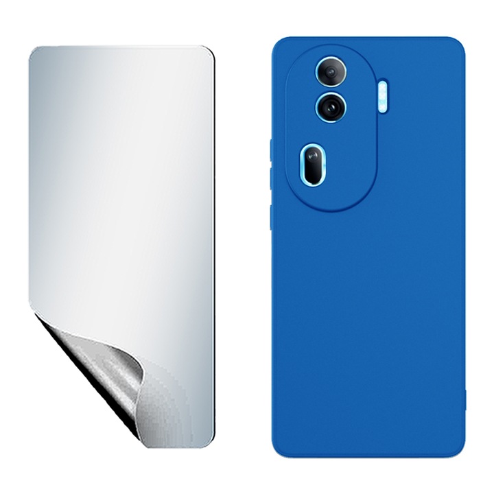UHD regenerálható hidrogél fóliakészlet, nagy érzékenységű és sima szilikon védőburkolat mikroszálas Oppo Reno11 Pro-hoz, OPTIM OLDAT, Ultra vékony, kiváló minőségű puha anyag, tapadásgátló, prémium szálas bélés, egyedi stílusos kialakítás, kék