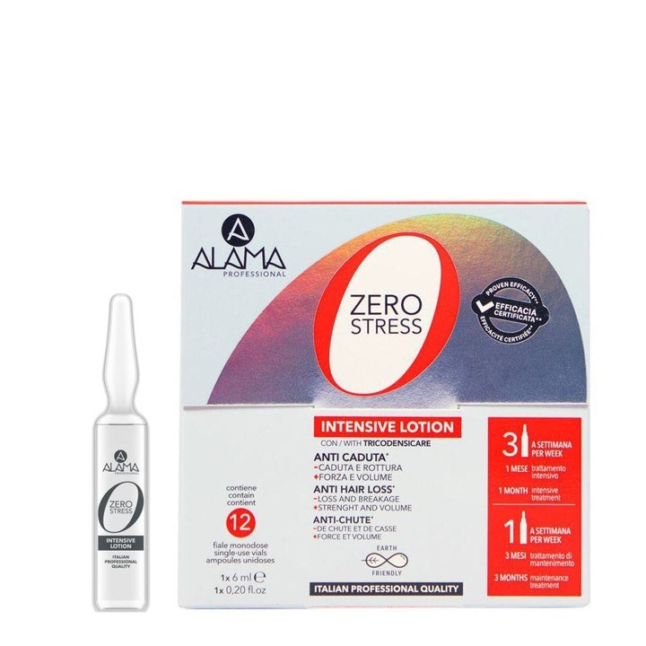 Fiole intensive anti-caderea parului ALAMA, ZERO STRESS, 12X6 ML