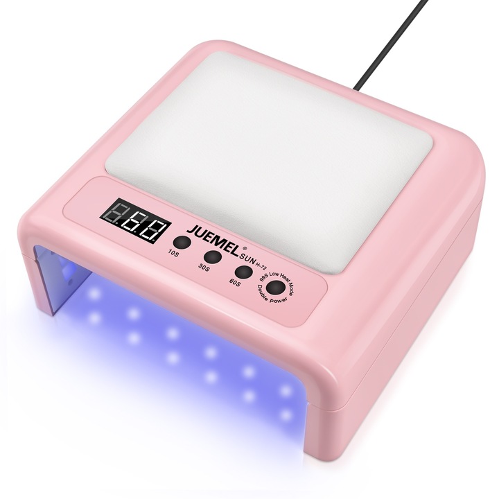 Професионална UV LED лампа за нокти 320W със сензори, Juemel, M7047-PI, със 72 мъниста, с 4 таймера 10s/30s/60s/99s, Сгъваема, За салонен маникюр, За дома, Изключително бързо съхнене, Розова
