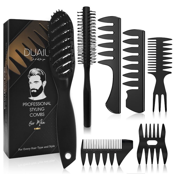 Set 7 perii barbati, Duaiu, Plastic, Negru