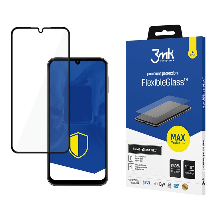 Скрийн протектор FlexibleGlass Max за Samsung Galaxy A15 5G A156 / A15 A155 / A25 A256, гъвкаво стъкло, пълно лепило, устойчив на удар, U677, черен