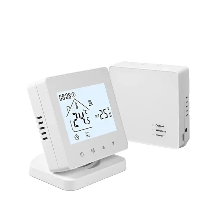 Vezeték nélküli termosztát vezérléshez, programozható, Vezeték nélküli, könnyen leolvasható kijelző, elemes vagy C típusú tápellátás