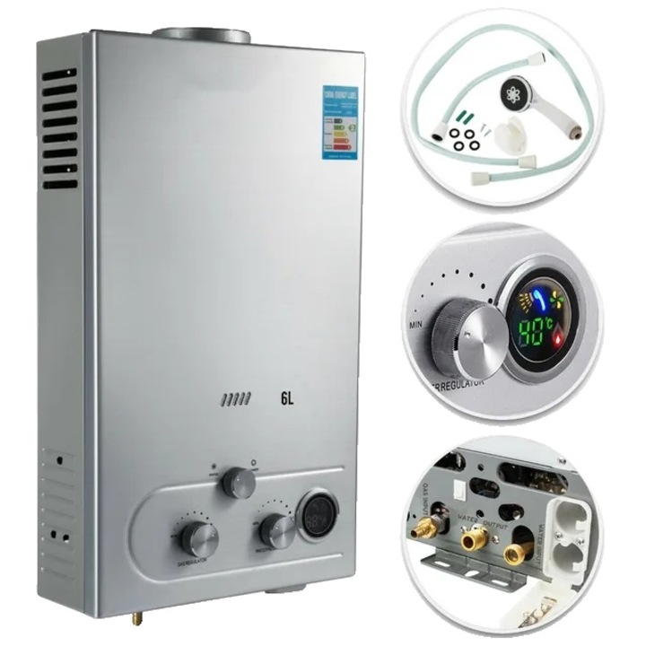 Проточен бойлер, неръждаема стомана, 6L 12KW, множество защити, LED дисплей, 50-140AF