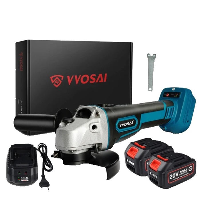 Polizor unghiular, 20V, 5000/10000rpm, disc 125mm, set baterie inclusa, 10x20x30cm, multicolor