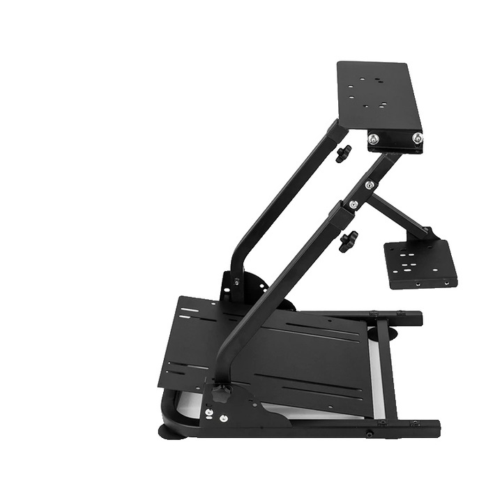 Suport pentru volan de curse, ajustabil, constructie din otel carbon, design pliabil, culoare neagra, dimensiuni 48x57.5cm