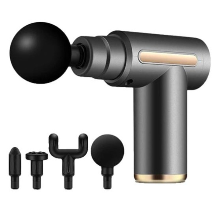 Пистолет за дълбок масаж, 6 скорости, 4 глави, сив, 13,3x13x5 cm